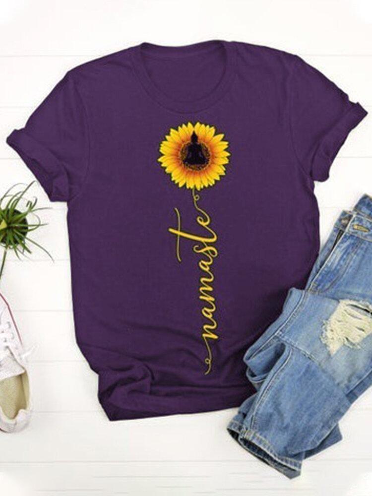 Sunflower Printed O-Neck Short Sleeve Casual T-shirt