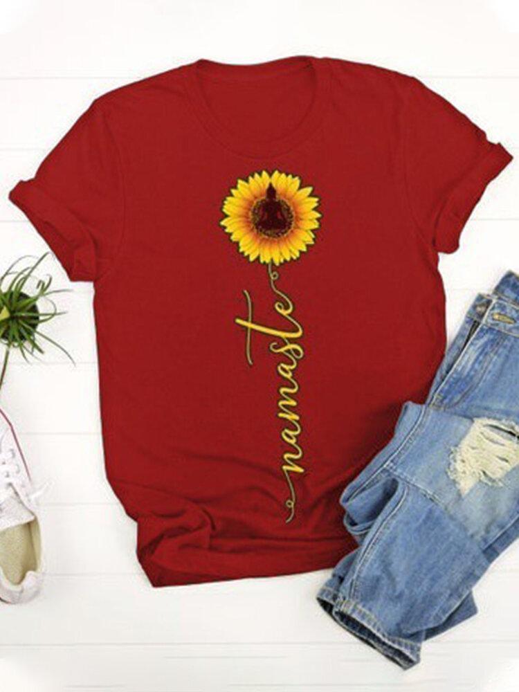 Sunflower Printed O-Neck Short Sleeve Casual T-shirt