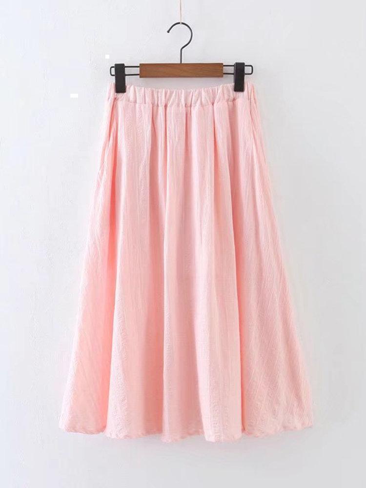 Jacquard Solid Color Elastic Waist Vintage Skirts