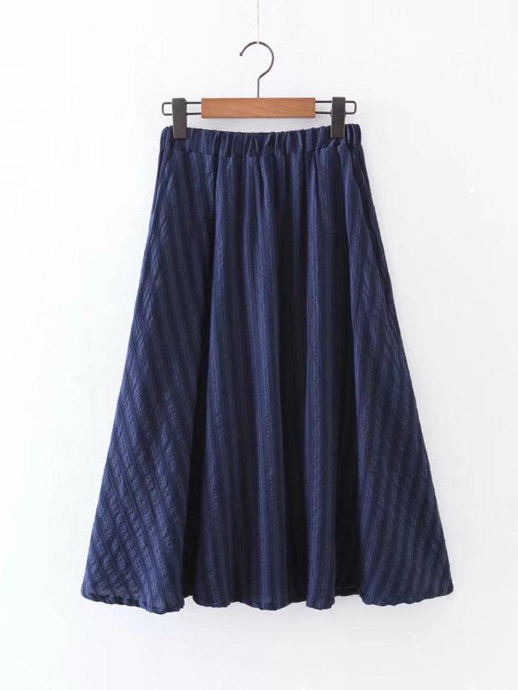 Jacquard Solid Color Elastic Waist Vintage Skirts