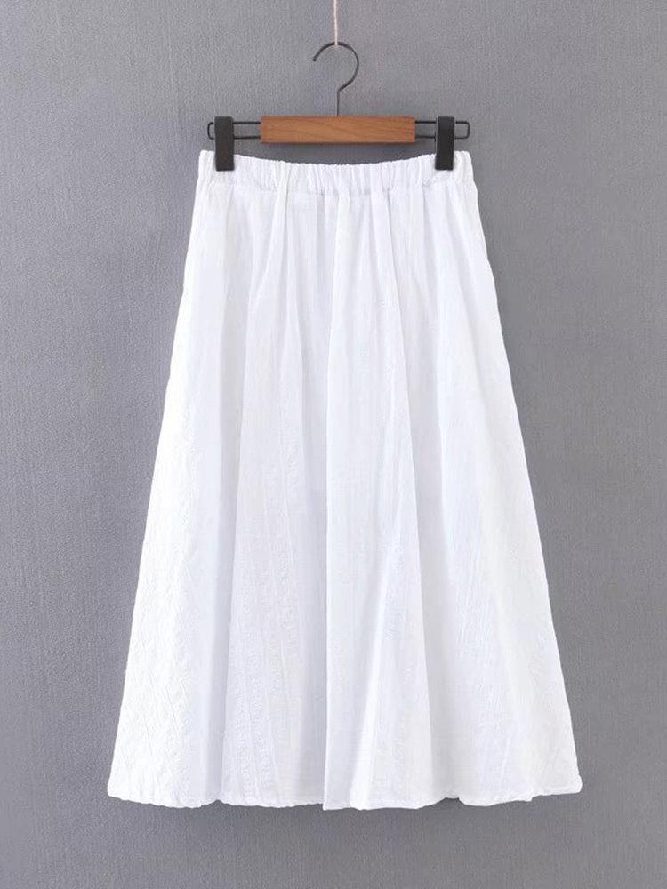 Jacquard Solid Color Elastic Waist Vintage Skirts