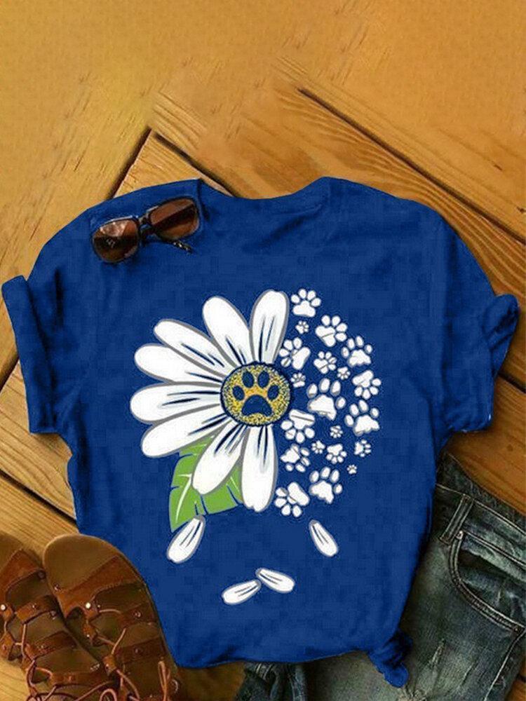 Daisy Floral Printed Short Sleeve O-neck T-shirt