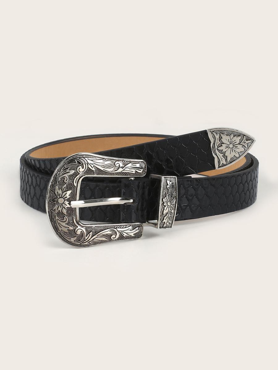 Croc Pattern Western Buckle Belt