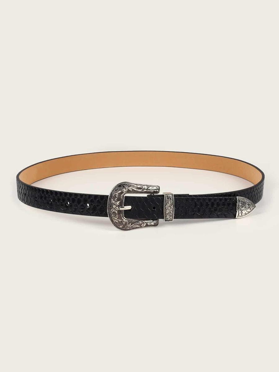 Croc Pattern Western Buckle Belt