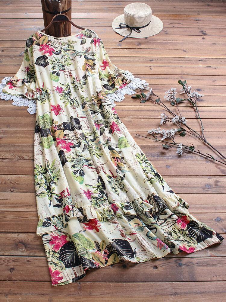 Patchwork Floral Print Short Sleeve Vintage Dress