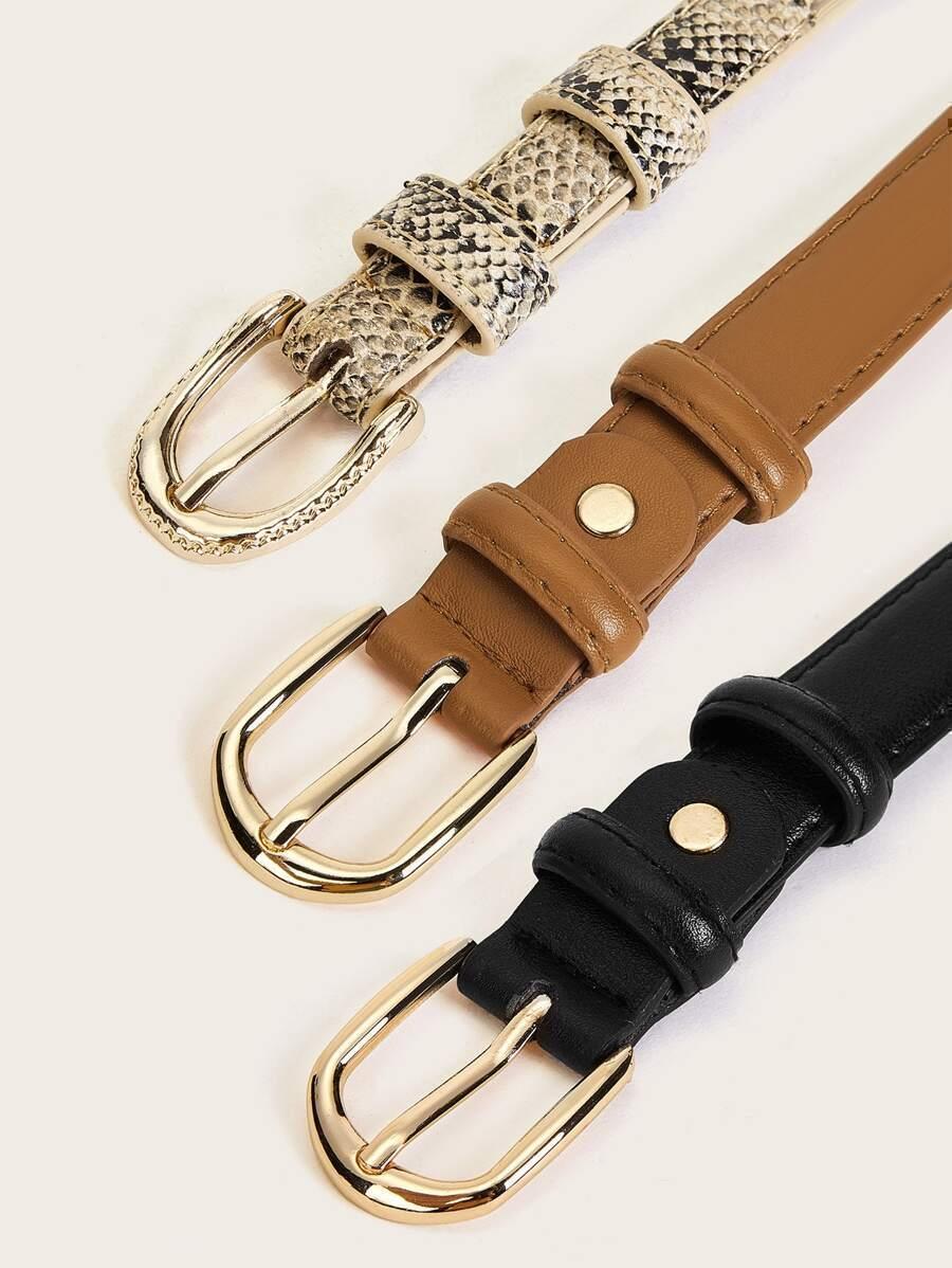 Snakeskin Pattern Square Buckle Belt 3pcs