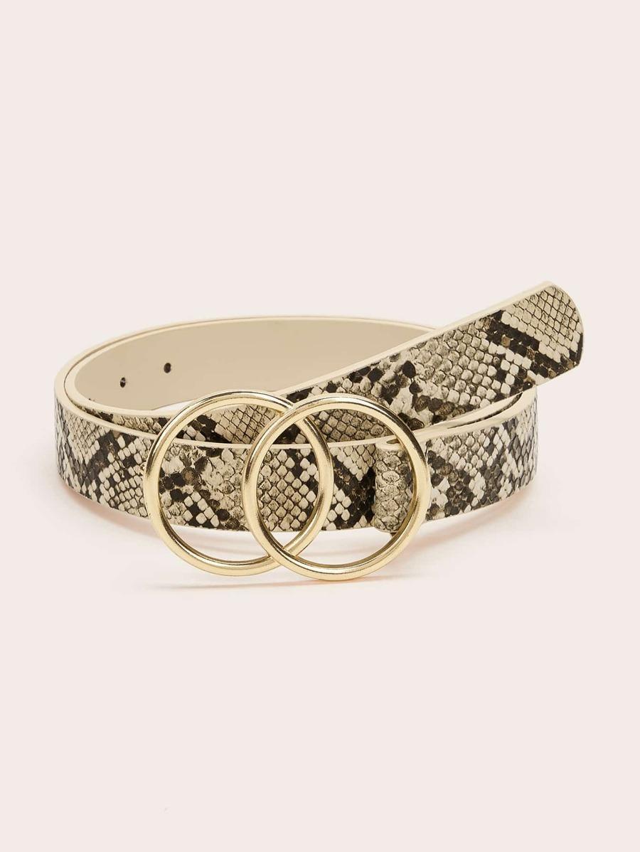 Snakeskin Pattern Double O-ring Buckle Belt