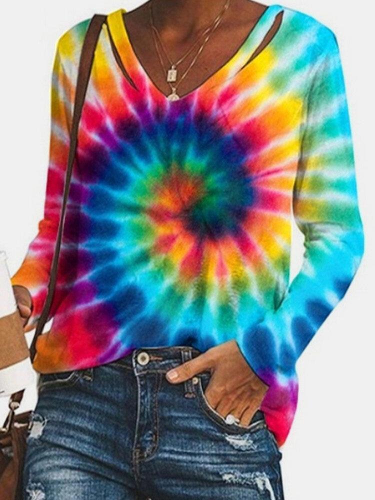 Tie-dye V-neck Casual Long Sleeve T-Shirt