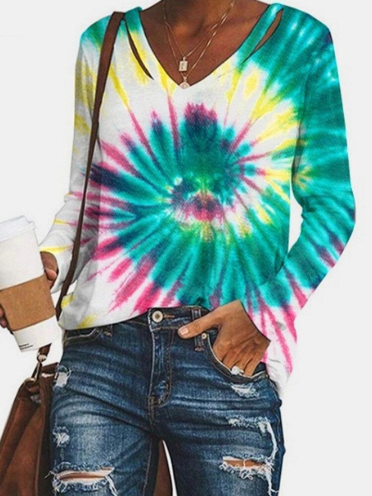 Tie-dye V-neck Casual Long Sleeve T-Shirt