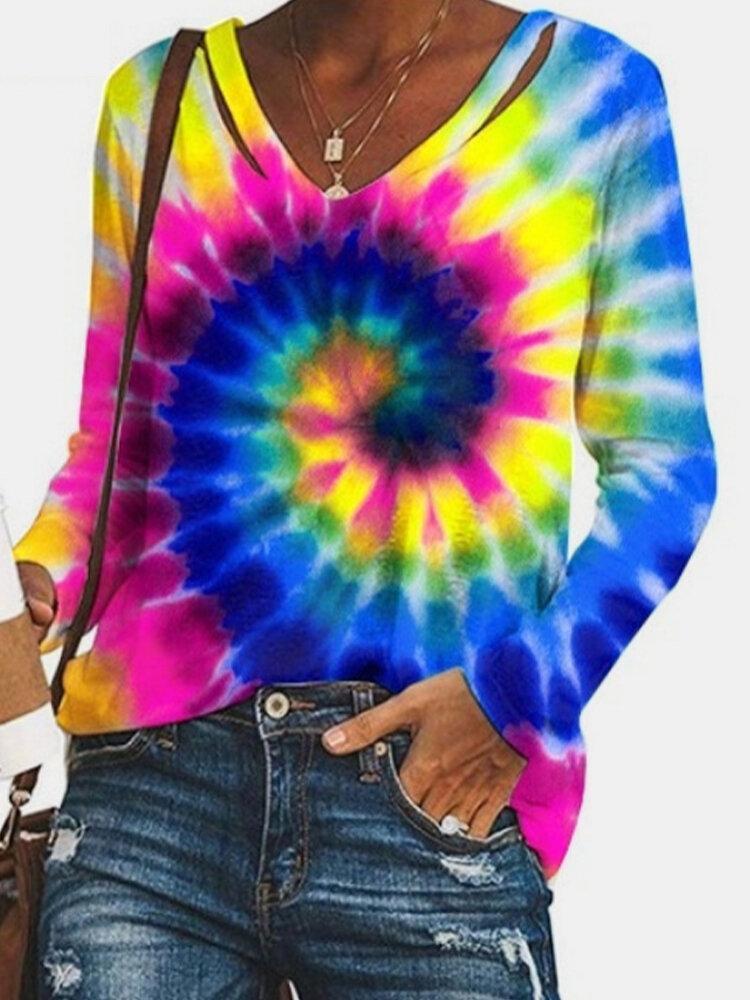 Tie-dye V-neck Casual Long Sleeve T-Shirt