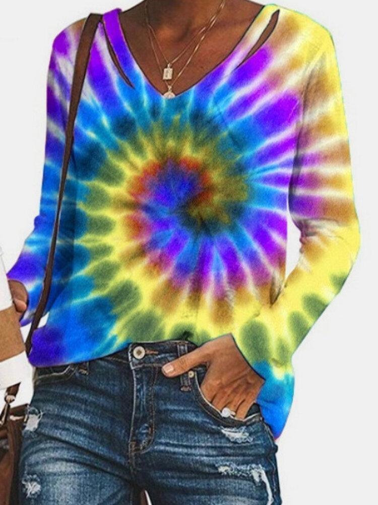 Tie-dye V-neck Casual Long Sleeve T-Shirt