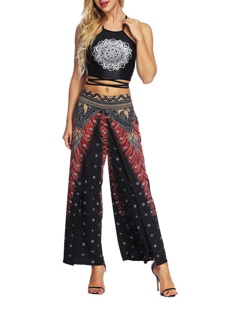 Boho Print Inregular Wide Leg Yoga Pants