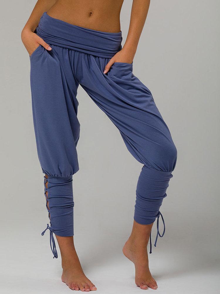 Inregular Criss Cross Pure Color Pocket Jogger Pants