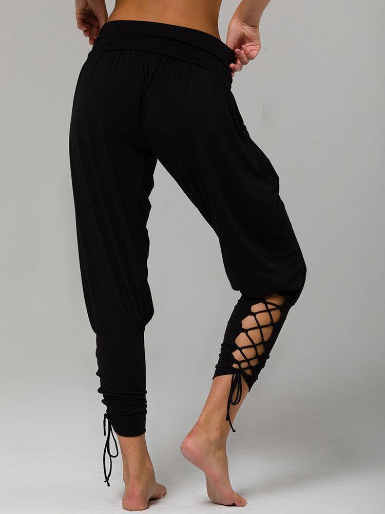 Inregular Criss Cross Pure Color Pocket Jogger Pants