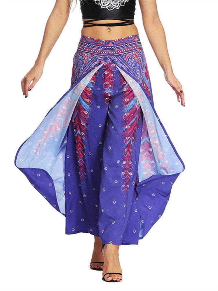 Boho Print Wide Leg Yoga Purple Pants