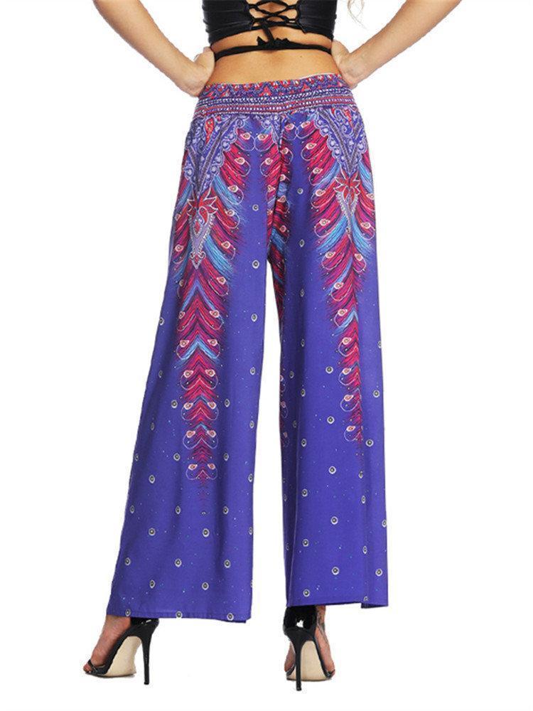 Boho Print Wide Leg Yoga Purple Pants