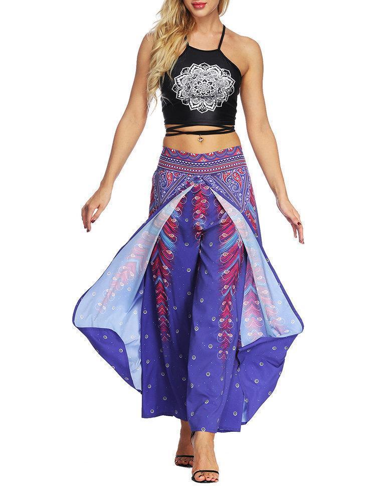 Boho Print Wide Leg Yoga Purple Pants