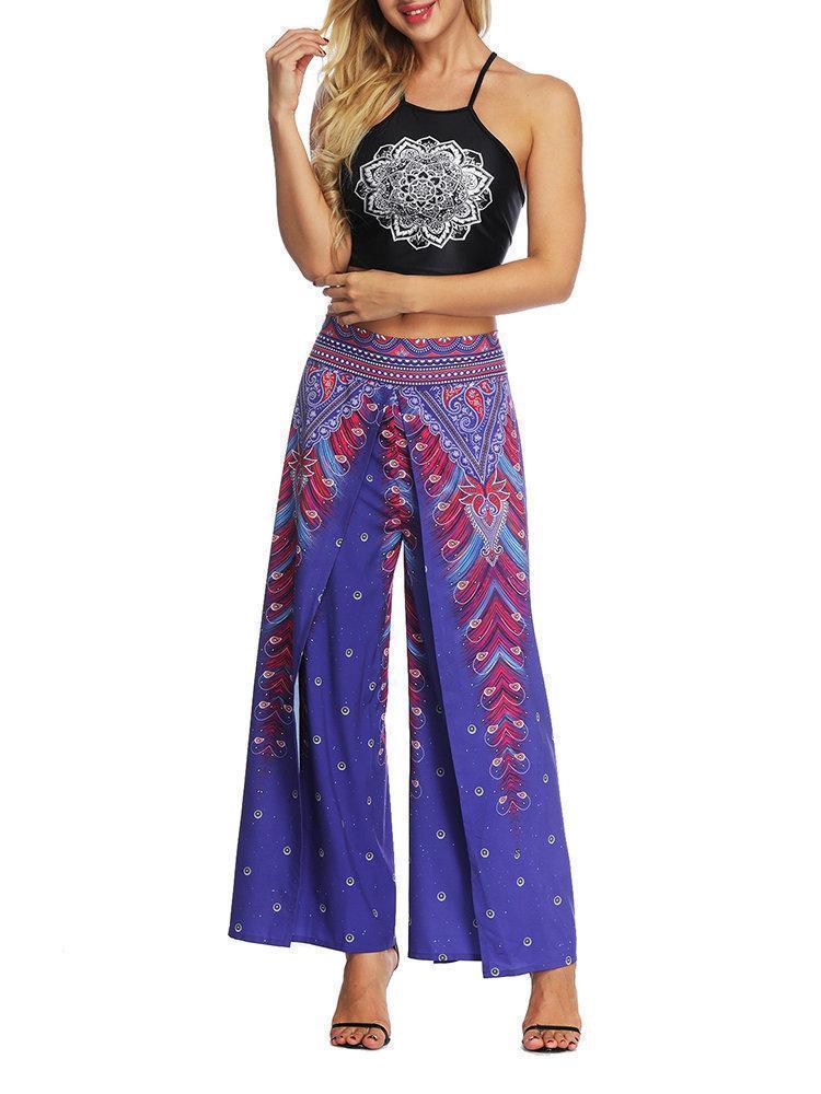 Boho Print Wide Leg Yoga Purple Pants